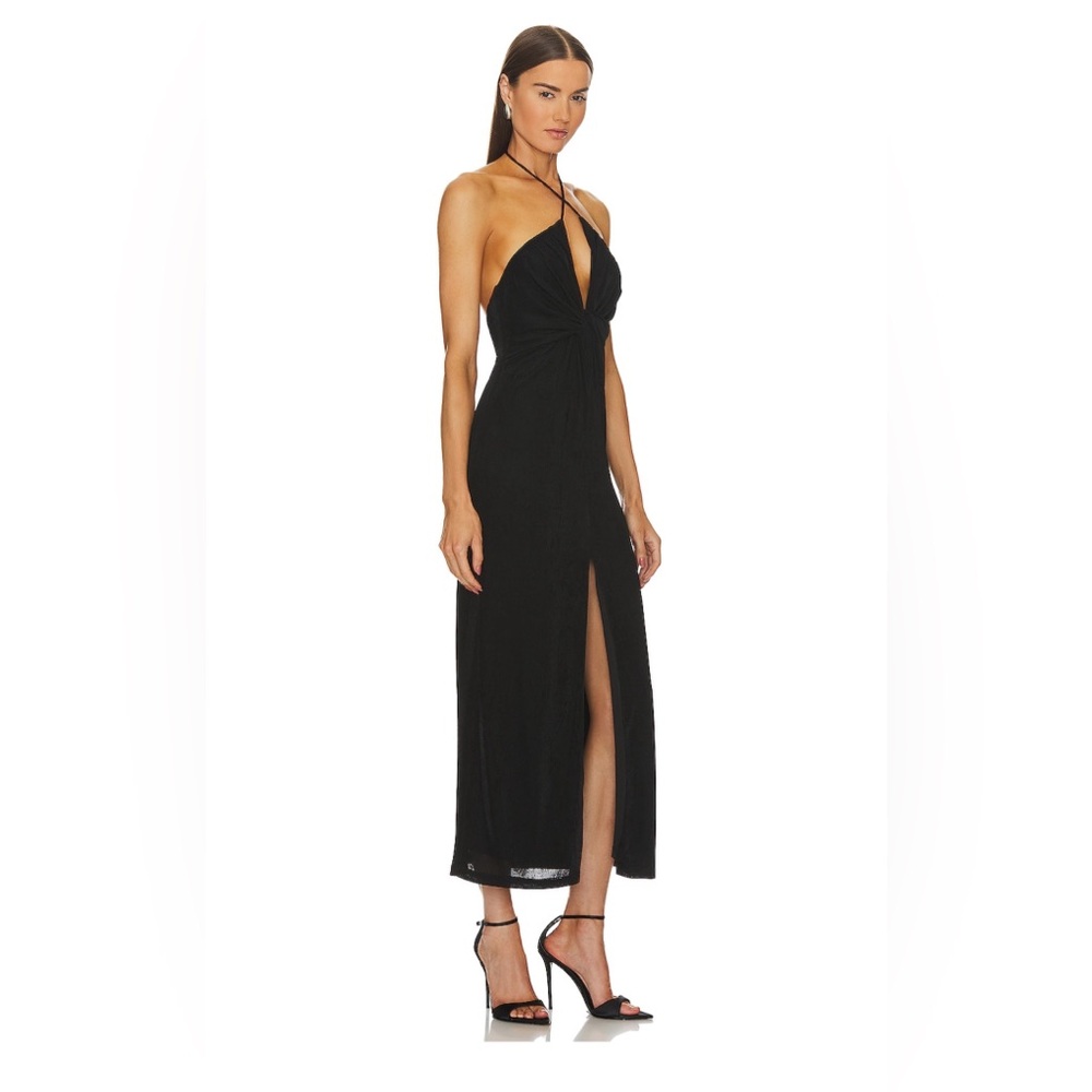 Strappy Black Midi Dress with Front Slit - Picture 2 of 6